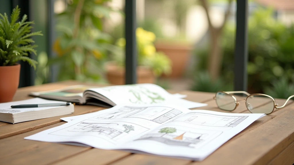 Studio di progettazione con campioni di piante mediterranee e disegni di terrazzi